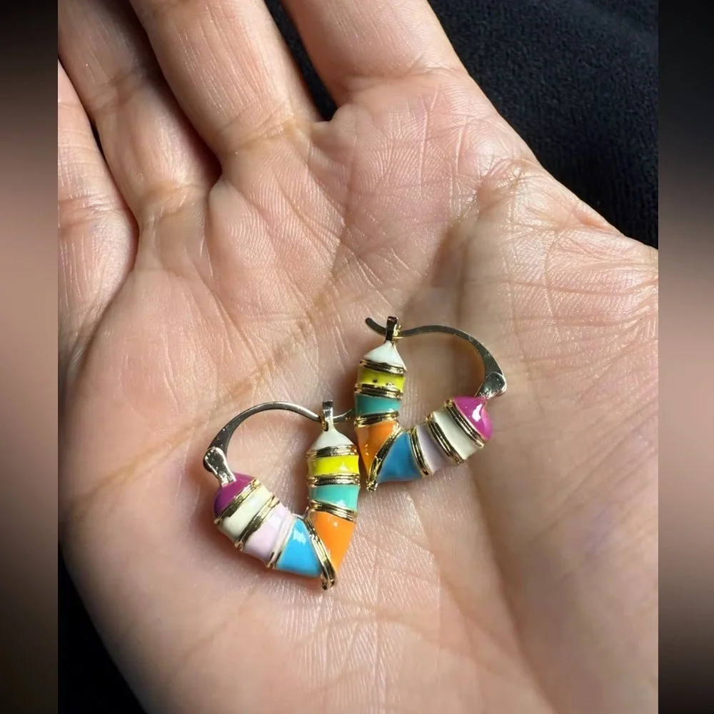 Colorful Gold-Tone Hoop Earrings - Picture 5 of 5